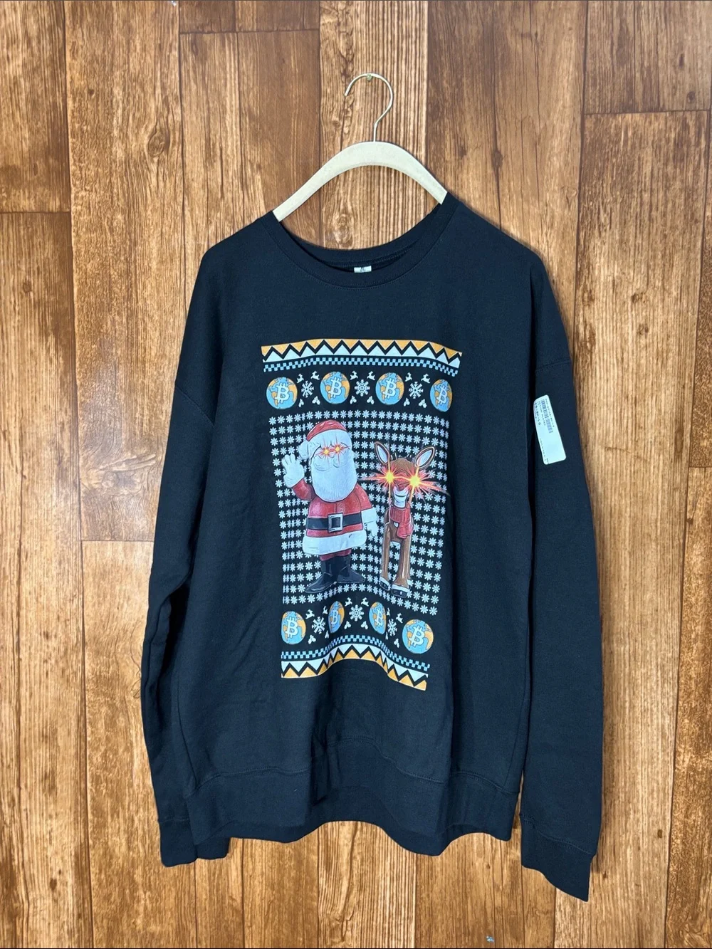 Tultex Black Crewneck Santa & Reindeer Funny Graphic Sweater